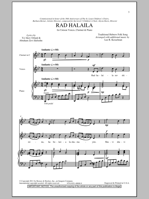 Lee R. Kesselman Rad Halaila Sheet Music Notes & Chords for Unison Choral - Download or Print PDF