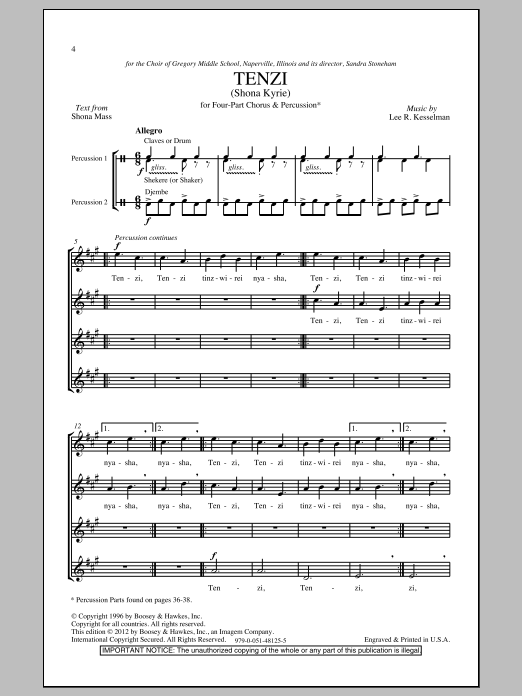 Lee R. Kesselman Shona Mass Sheet Music Notes & Chords for 4-Part - Download or Print PDF