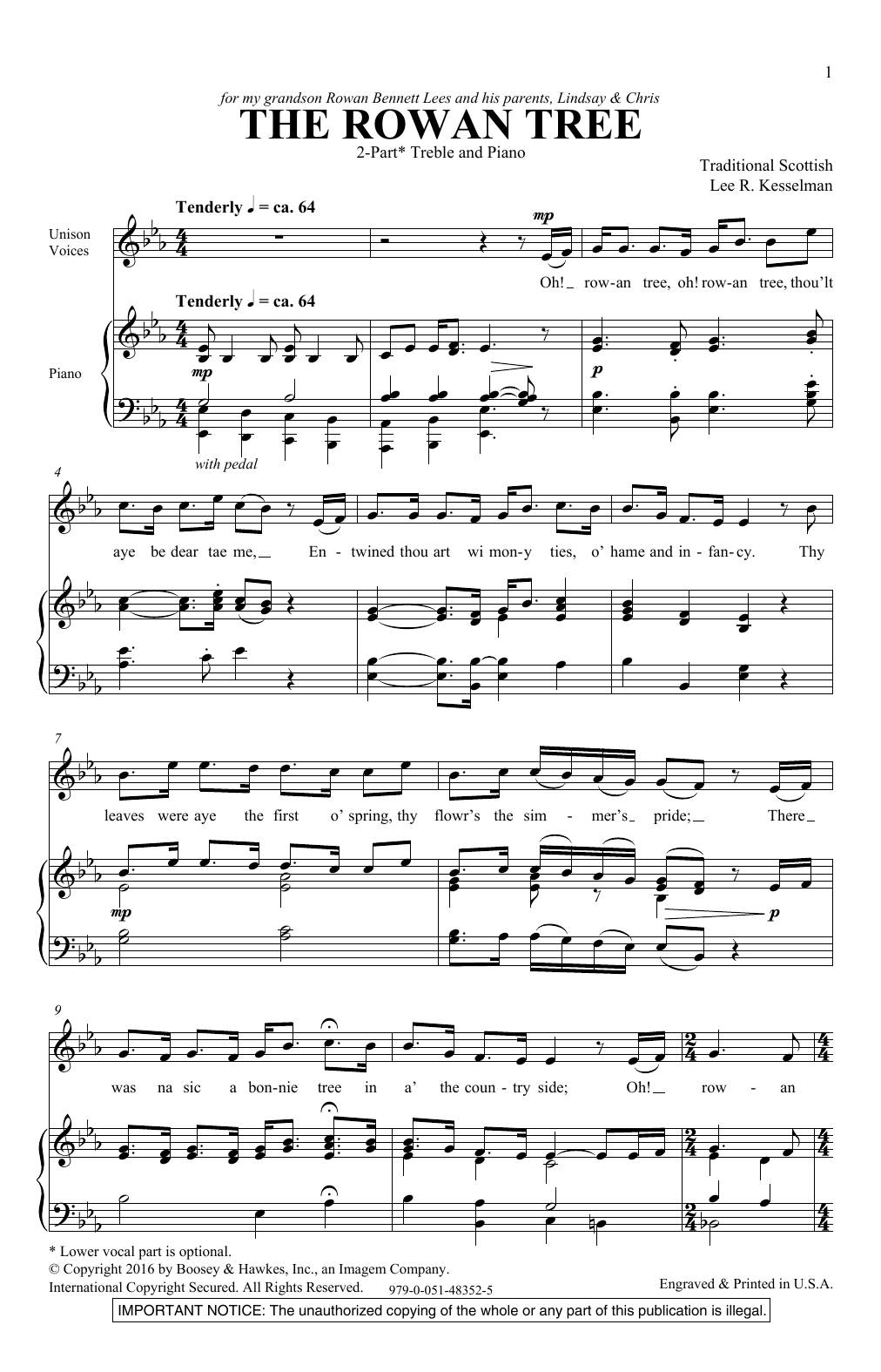 Lee R. Kesselman The Rowan Tree Sheet Music Notes & Chords for Unison Choral - Download or Print PDF
