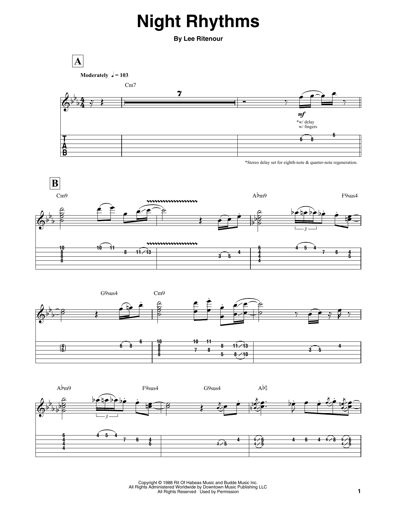 Lee Ritenour Night Rhythms Sheet Music Notes & Chords for Guitar Tab (Single Guitar) - Download or Print PDF