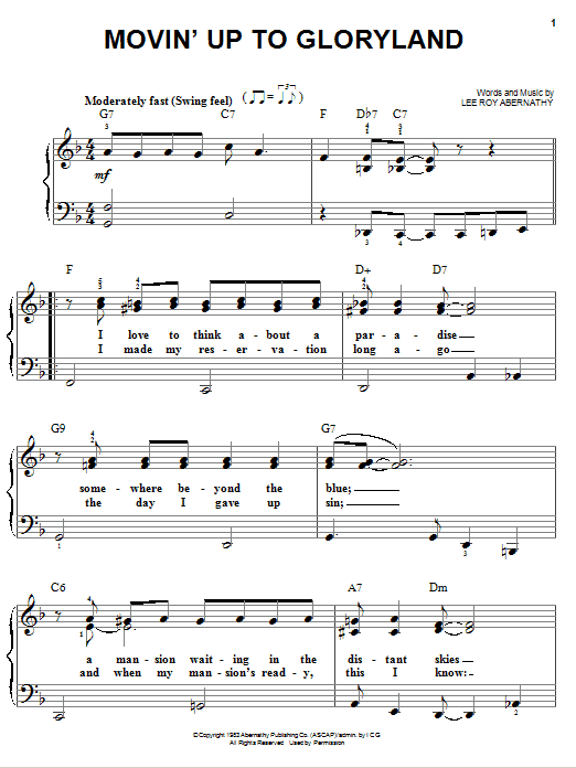 Lee Roy Abernathy Movin' Up To Gloryland Sheet Music Notes & Chords for Easy Piano - Download or Print PDF