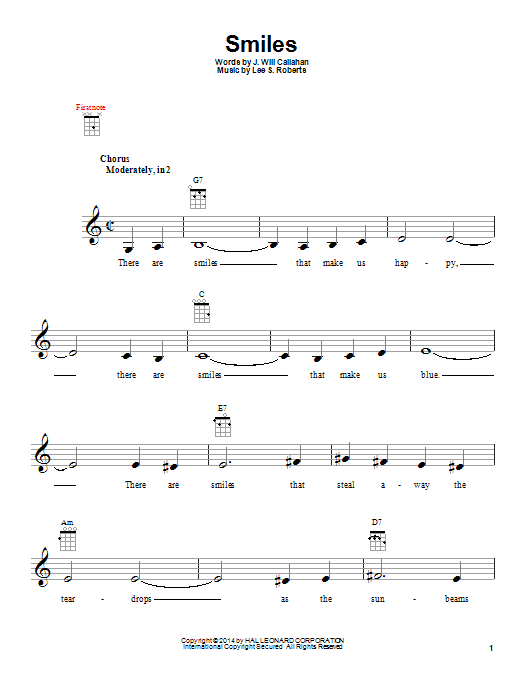 Lee S. Roberts Smiles Sheet Music Notes & Chords for Piano, Vocal & Guitar Chords (Right-Hand Melody) - Download or Print PDF