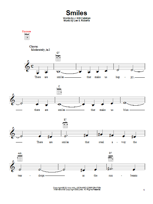 Lee S. Roberts Smiles Sheet Music Notes & Chords for Ukulele - Download or Print PDF