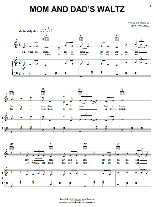 Lefty Frizzell Mom And Dad's Waltz Sheet Music Notes & Chords for Melody Line, Lyrics & Chords - Download or Print PDF