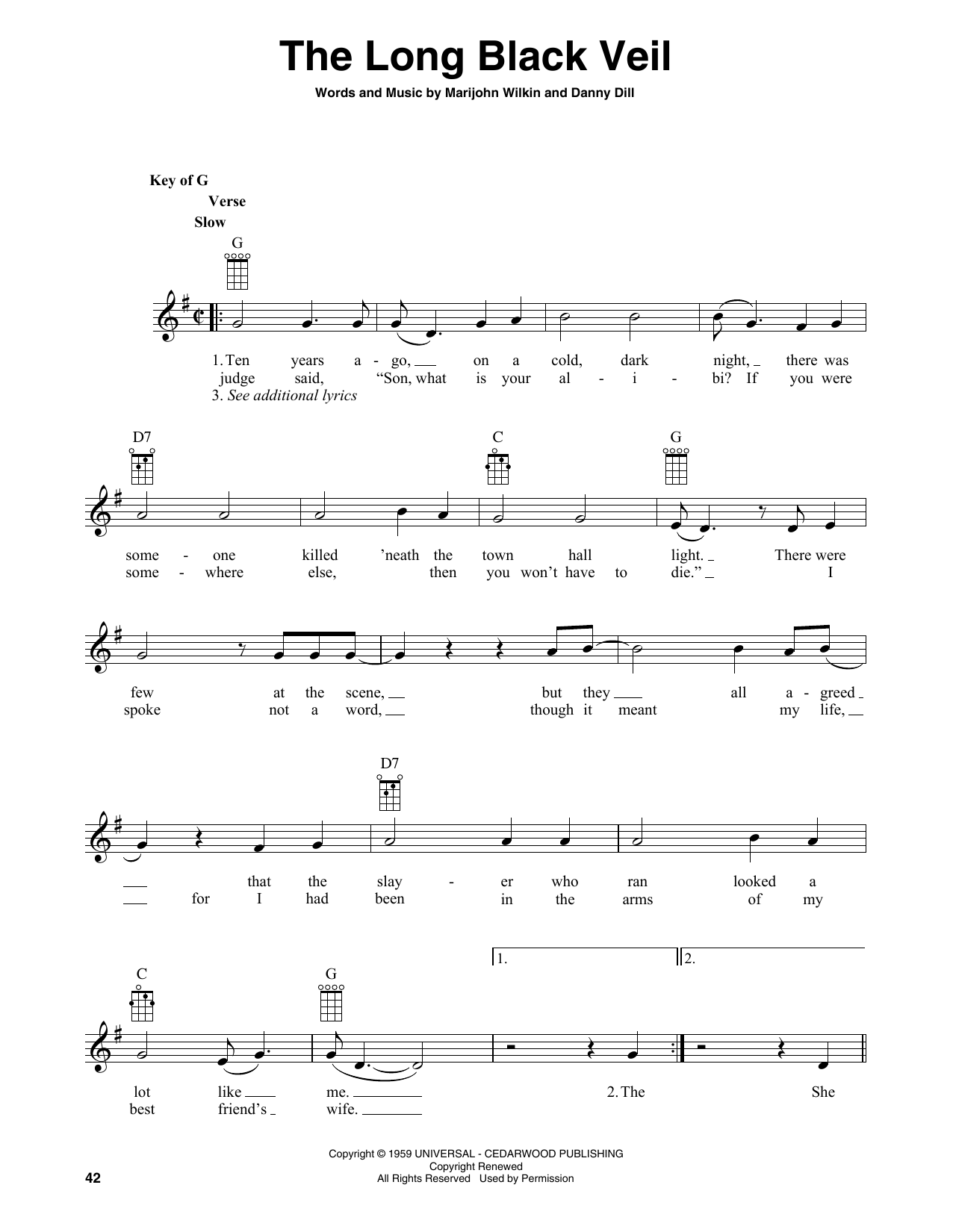 Lefty Frizzell The Long Black Veil (arr. Fred Sokolow) Sheet Music Notes & Chords for Banjo Tab - Download or Print PDF