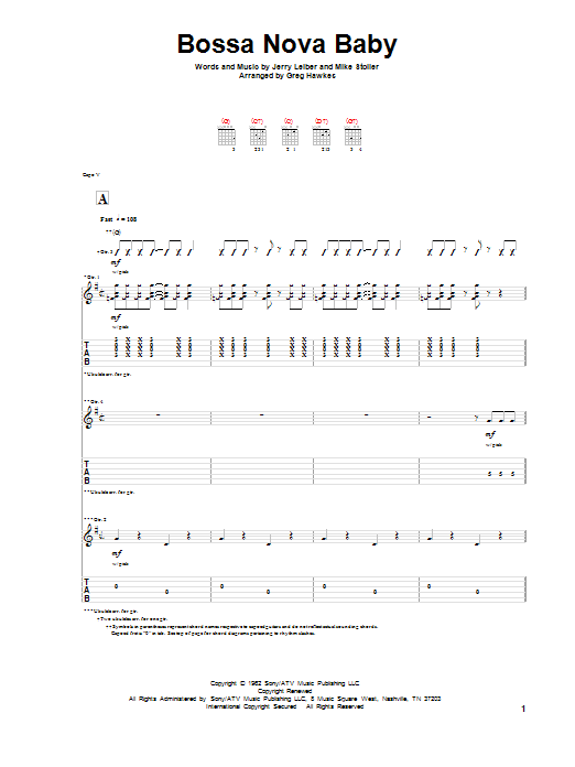 Leiber & Stoller Bossa Nova Baby Sheet Music Notes & Chords for Guitar Tab - Download or Print PDF