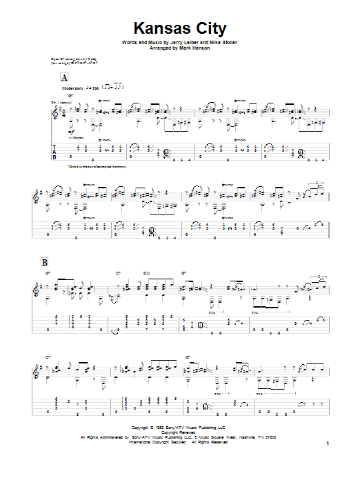 Leiber & Stoller Kansas City Sheet Music Notes & Chords for Guitar Tab - Download or Print PDF