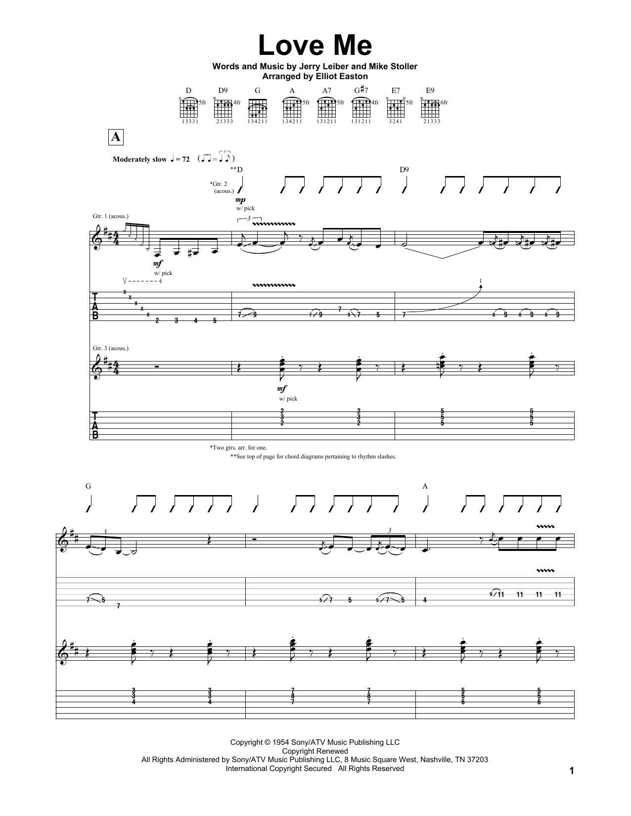 Leiber & Stoller Love Me Sheet Music Notes & Chords for Guitar Tab - Download or Print PDF