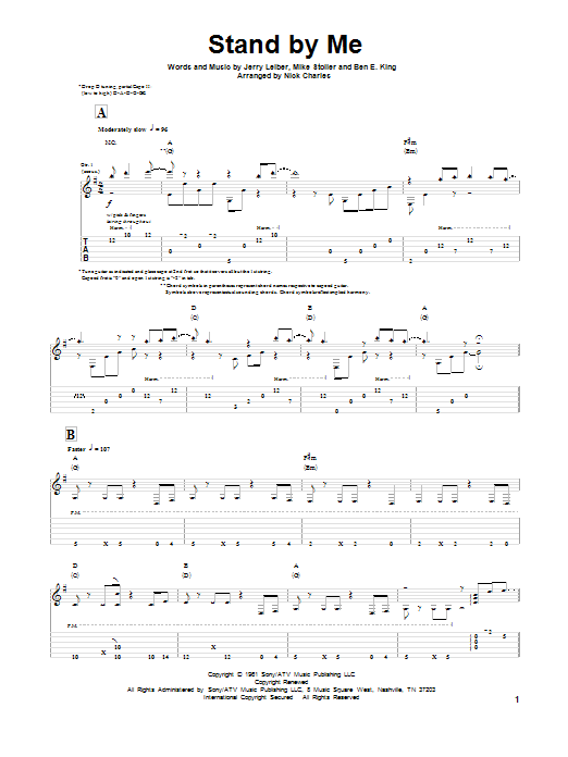 Leiber & Stoller Stand By Me Sheet Music Notes & Chords for Guitar Tab - Download or Print PDF