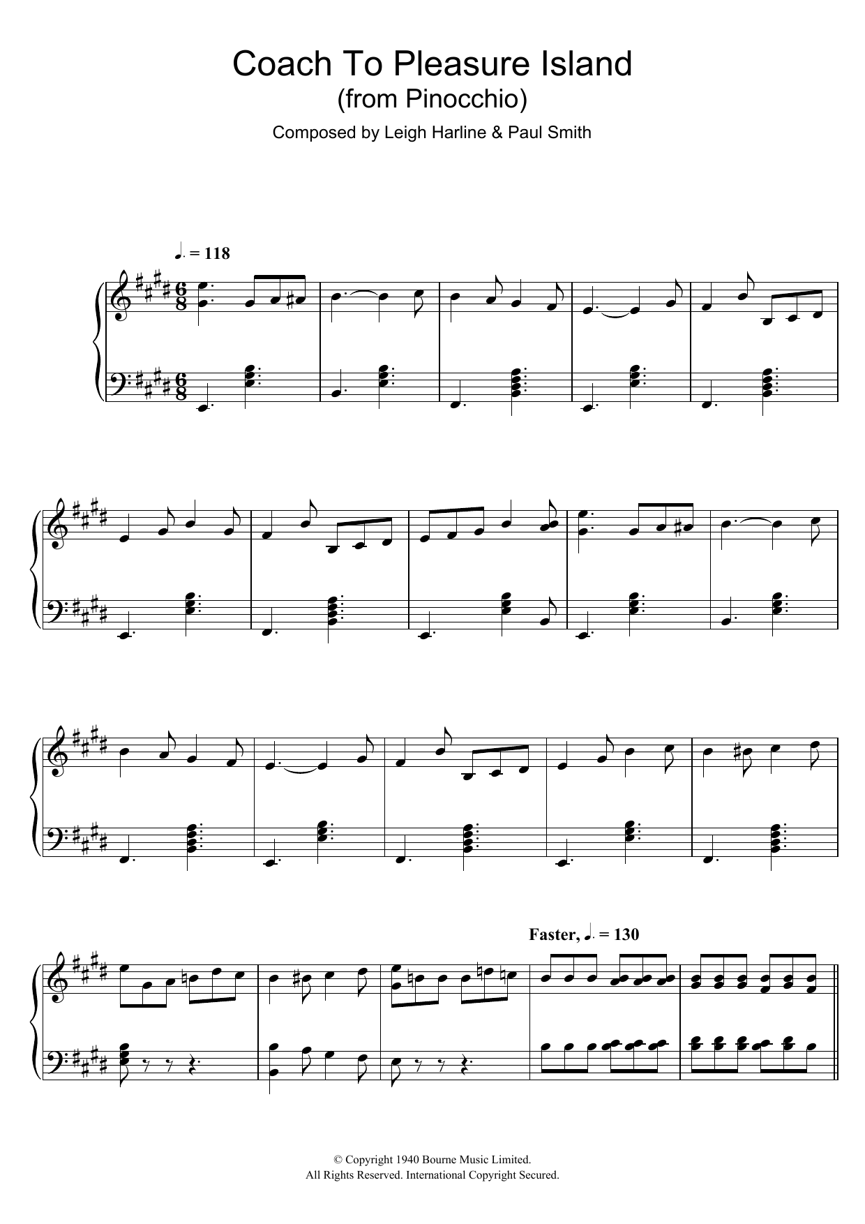 Leigh Harline Pinocchio (Coach To Pleasure Island) Sheet Music Notes & Chords for Piano - Download or Print PDF
