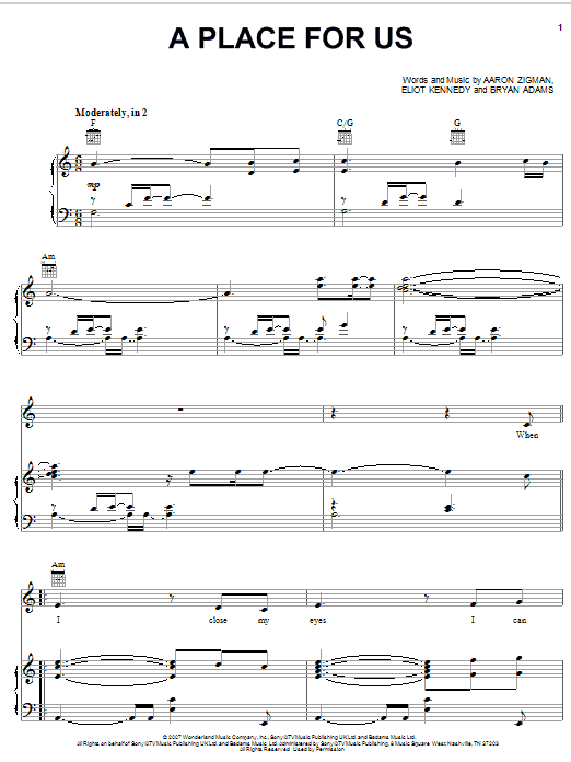 Leigh Nash and Tyler James A Place For Us Sheet Music Notes & Chords for Piano, Vocal & Guitar (Right-Hand Melody) - Download or Print PDF