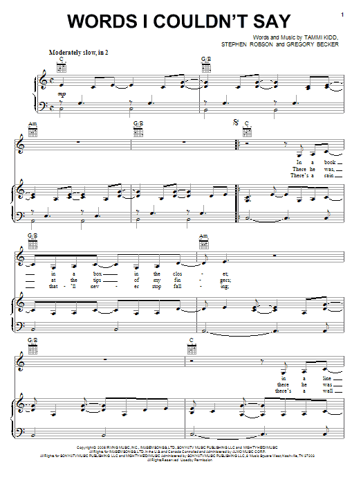Leighton Meester Words I Couldn't Say Sheet Music Notes & Chords for Piano, Vocal & Guitar (Right-Hand Melody) - Download or Print PDF Leighton Meester Words I Couldn't Say Sheet Music Notes & Chords for Piano, Vocal & Guitar (Right-Hand Melody) - Download or Print PDF