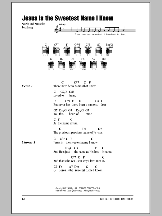 Lela Long Jesus Is The Sweetest Name I Know Sheet Music Notes & Chords for Easy Guitar - Download or Print PDF