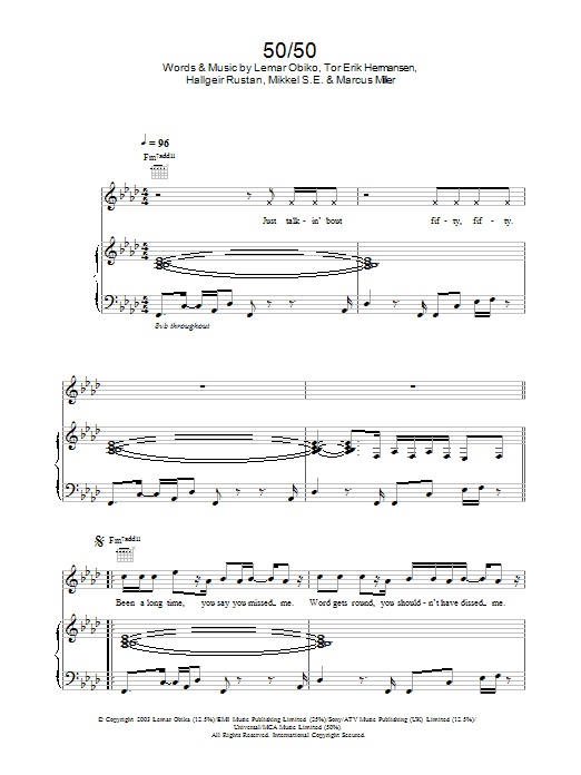 Lemar 50/50 Sheet Music Notes & Chords for Melody Line, Lyrics & Chords - Download or Print PDF