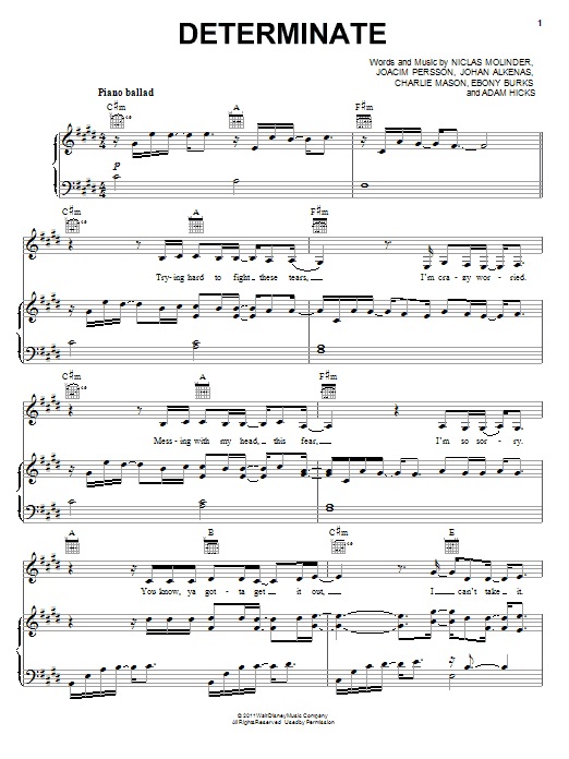 Lemonade Mouth (Movie) Determinate Sheet Music Notes & Chords for Piano, Vocal & Guitar (Right-Hand Melody) - Download or Print PDF