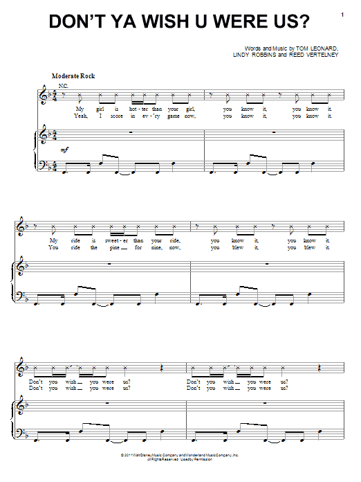 Lemonade Mouth (Movie) Don't Ya Wish U Were Us? Sheet Music Notes & Chords for Piano, Vocal & Guitar (Right-Hand Melody) - Download or Print PDF