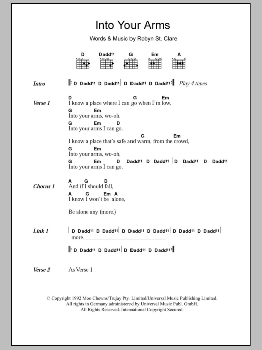 The Lemonheads Into Your Arms Sheet Music Notes & Chords for Lyrics & Chords - Download or Print PDF