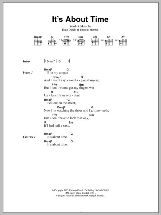 The Lemonheads It's About Time Sheet Music Notes & Chords for Lyrics & Chords - Download or Print PDF