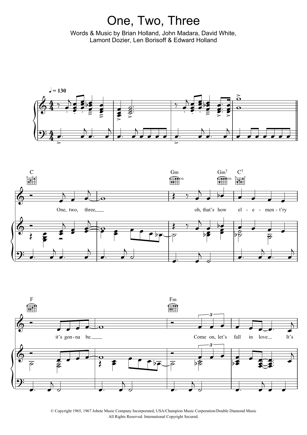 Len Barry One, Two, Three Sheet Music Notes & Chords for Piano, Vocal & Guitar (Right-Hand Melody) - Download or Print PDF