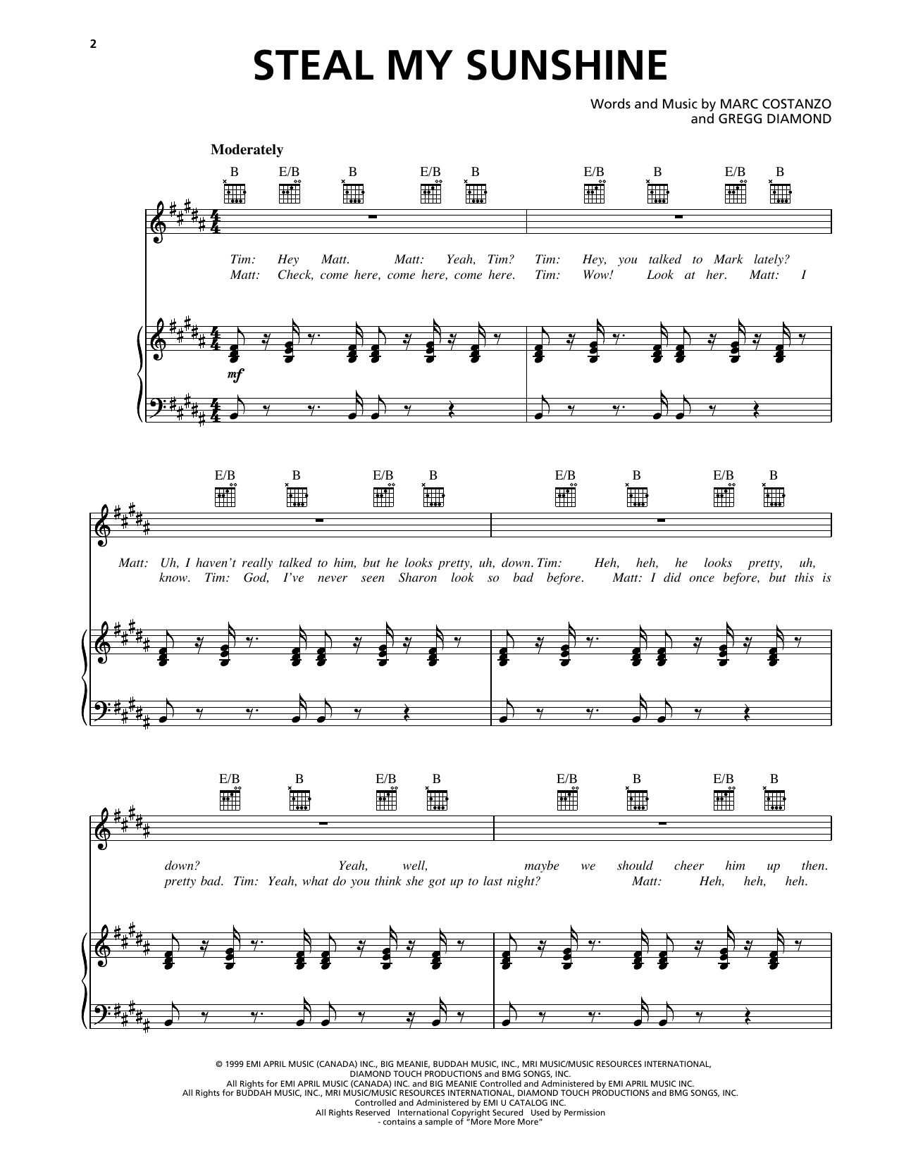 Len Steal My Sunshine Sheet Music Notes & Chords for Piano, Vocal & Guitar (Right-Hand Melody) - Download or Print PDF