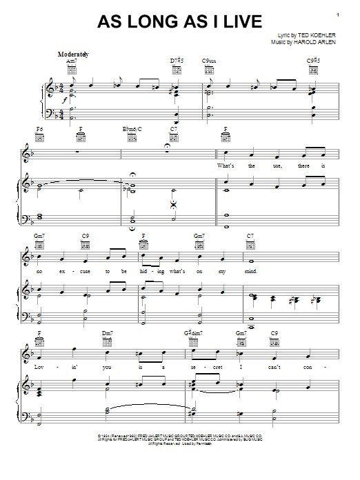 Lena Horne As Long As I Live Sheet Music Notes & Chords for Easy Piano - Download or Print PDF