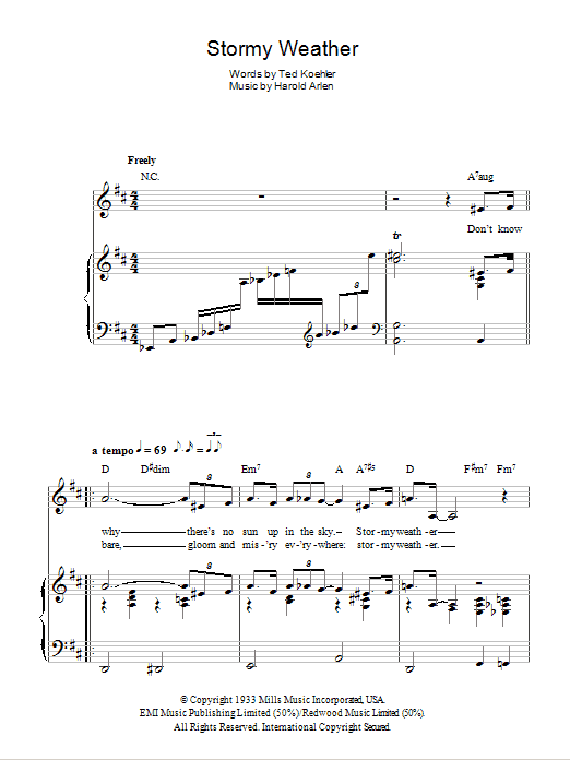 Lena Horne Stormy Weather Sheet Music Notes & Chords for Piano, Vocal & Guitar (Right-Hand Melody) - Download or Print PDF