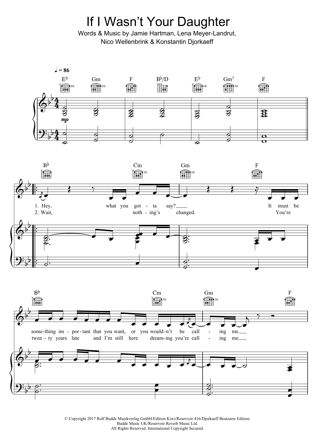 Lena If I Wasn't Your Daughter Sheet Music Notes & Chords for Piano, Vocal & Guitar (Right-Hand Melody) - Download or Print PDF