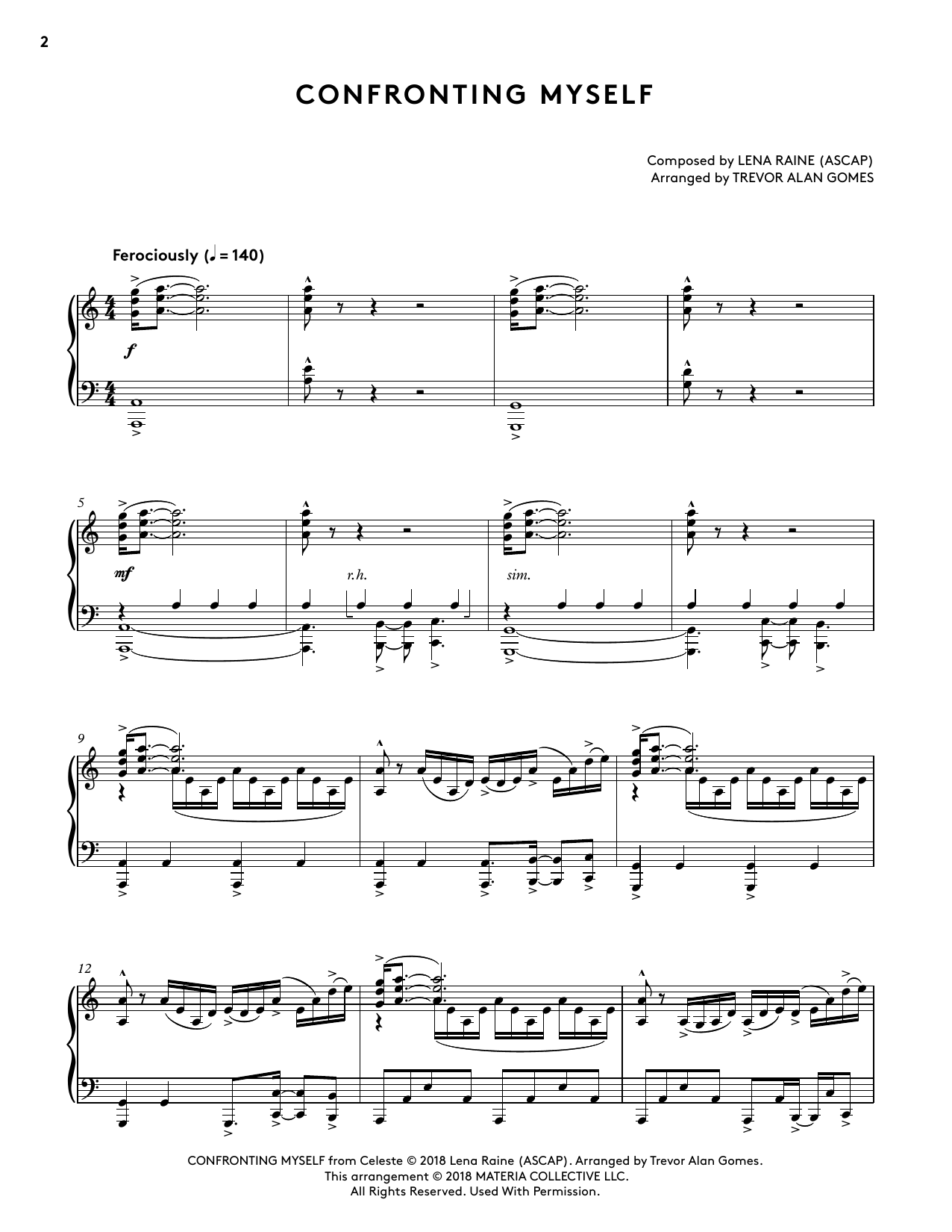 Lena Raine Confronting Myself (from Celeste Piano Collections) (arr. Trevor Alan Gomes) Sheet Music Notes & Chords for Piano Solo - Download or Print PDF