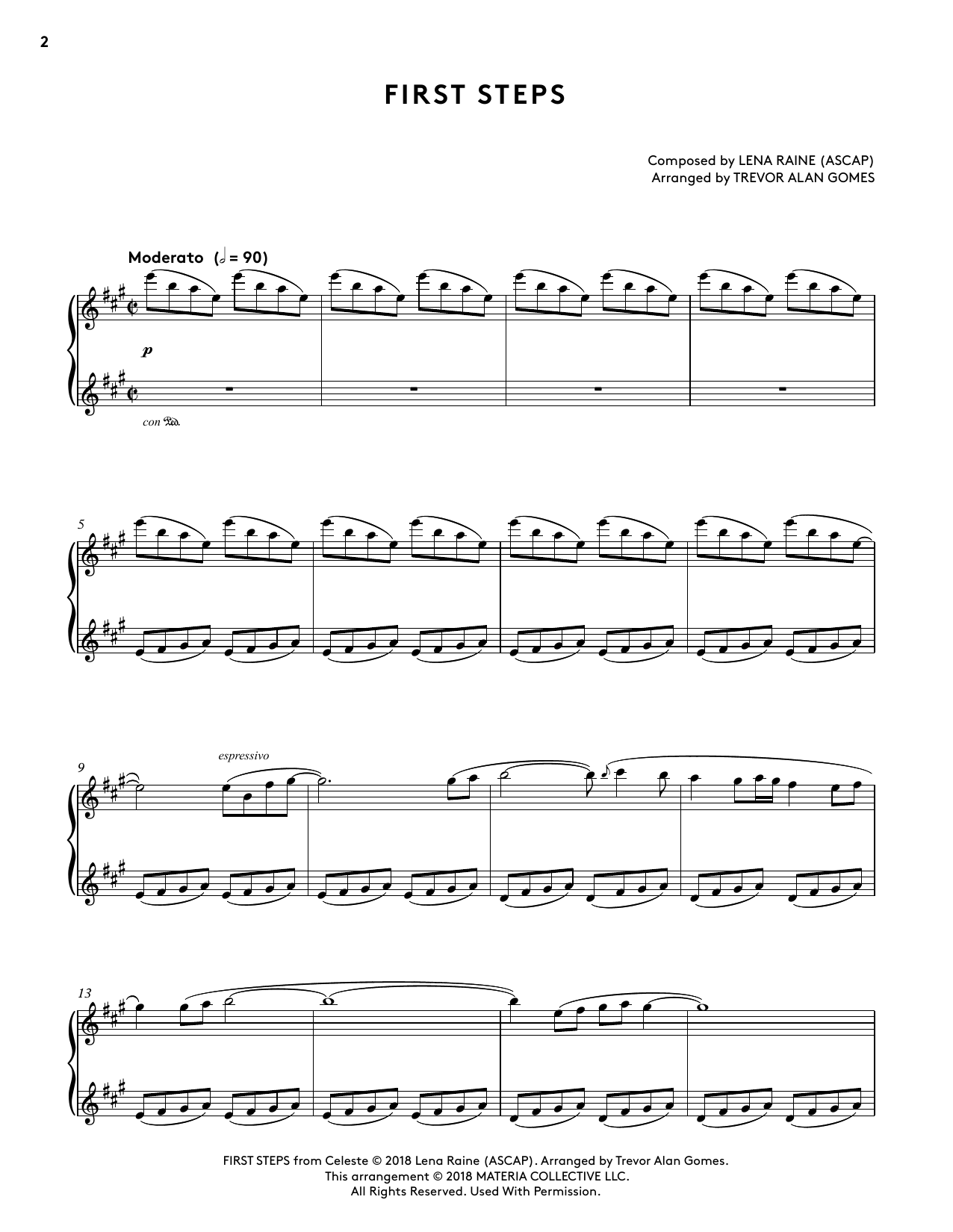 Lena Raine First Steps (from Celeste Piano Collections) (arr. Trevor Alan Gomes) Sheet Music Notes & Chords for Piano Solo - Download or Print PDF