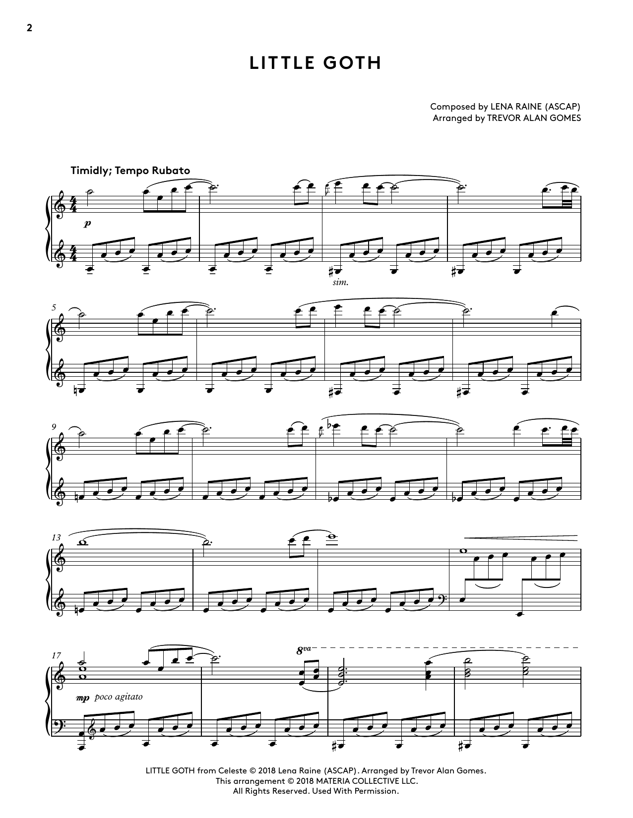 Lena Raine Little Goth (from Celeste Piano Collections) (arr. Trevor Alan Gomes) Sheet Music Notes & Chords for Piano Solo - Download or Print PDF