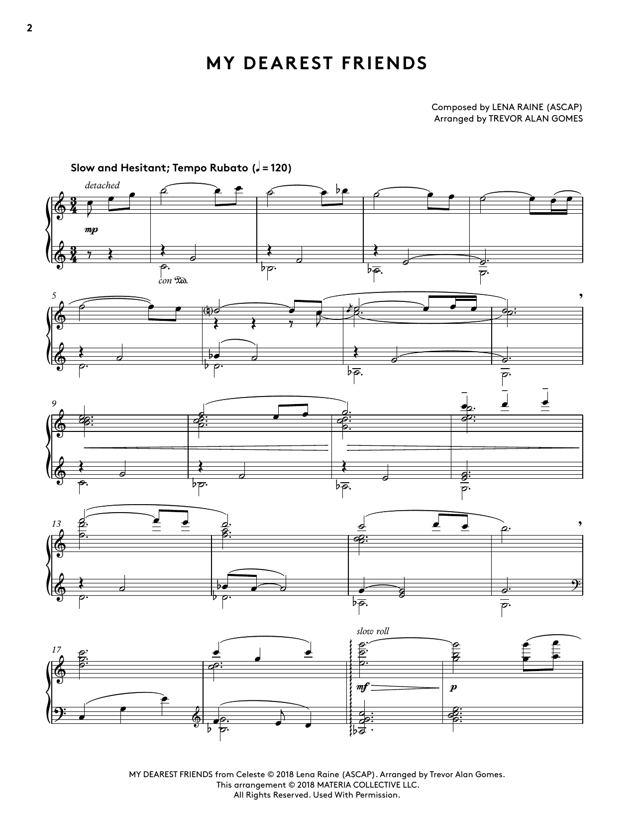 Lena Raine My Dearest Friends (from Celeste Piano Collections) (arr. Trevor Alan Gomes) Sheet Music Notes & Chords for Piano Solo - Download or Print PDF