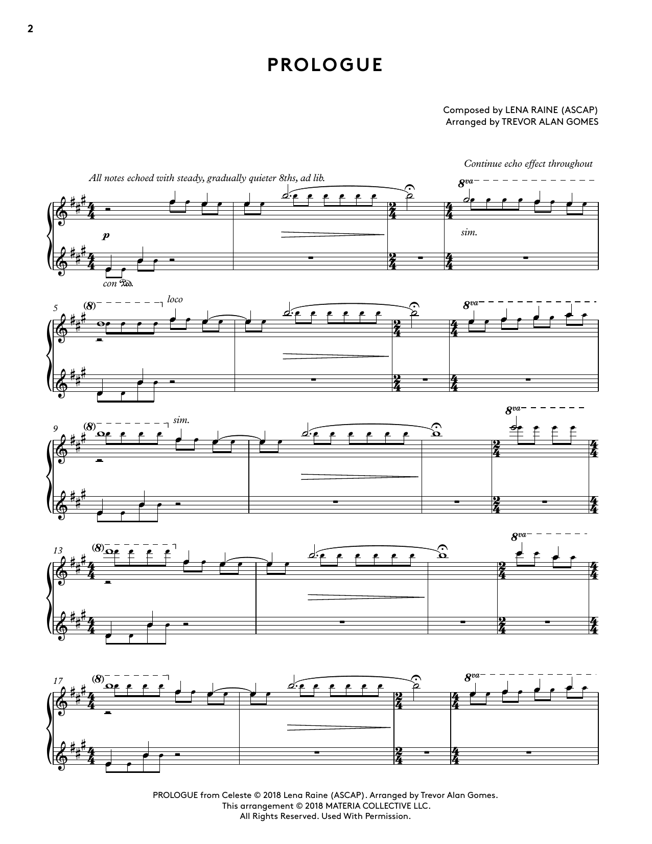 Lena Raine Prologue (from Celeste Piano Collections) (arr. Trevor Alan Gomes) Sheet Music Notes & Chords for Piano Solo - Download or Print PDF