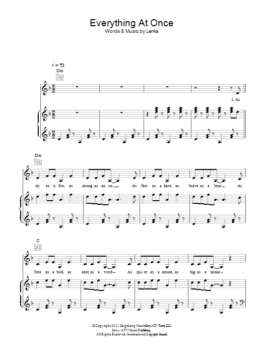Lenka Everything At Once Sheet Music Notes & Chords for Piano, Vocal & Guitar (Right-Hand Melody) - Download or Print PDF