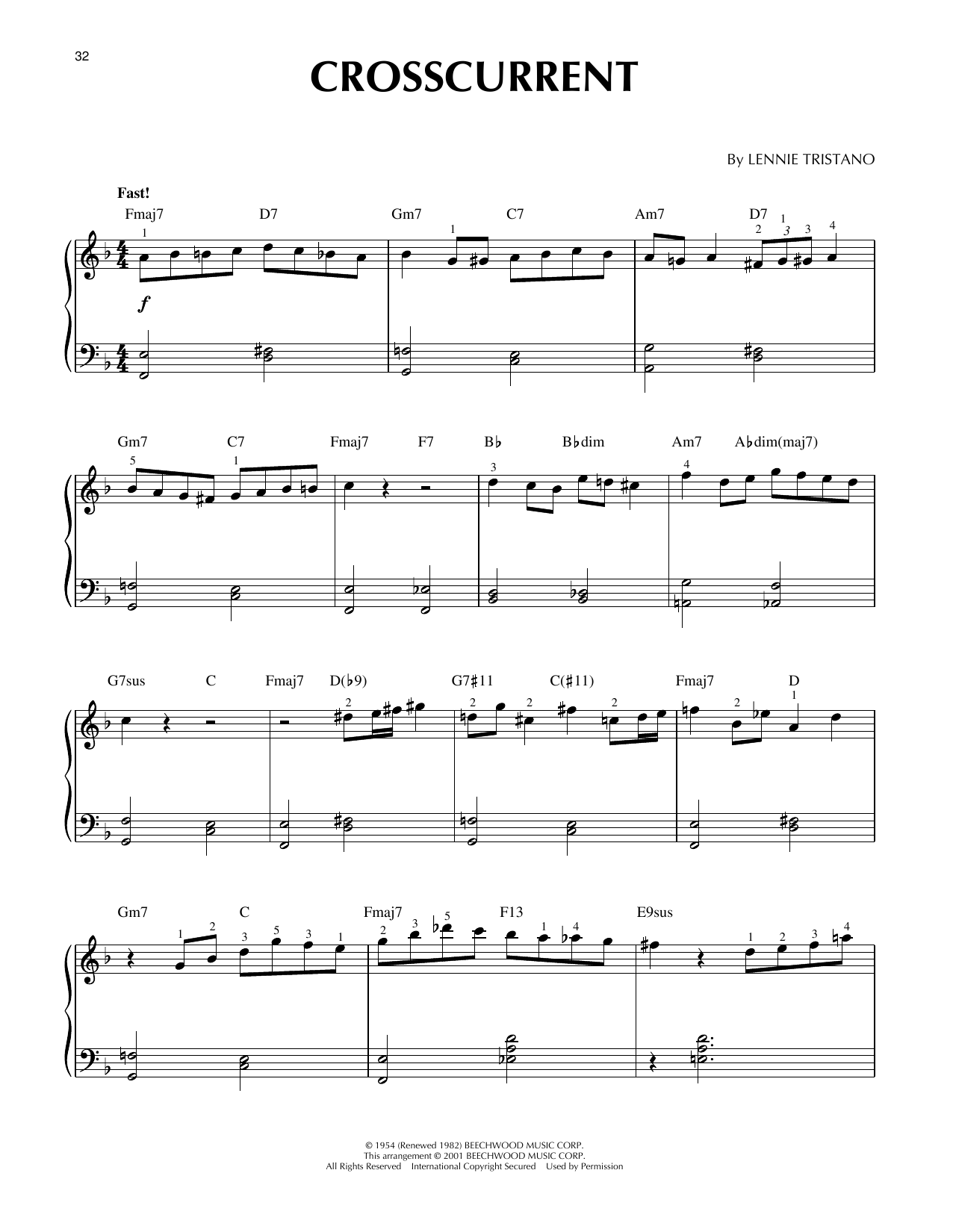 Lennie Tristano Crosscurrent (arr. Brent Edstrom & Jim Sodke) Sheet Music Notes & Chords for Piano Solo - Download or Print PDF