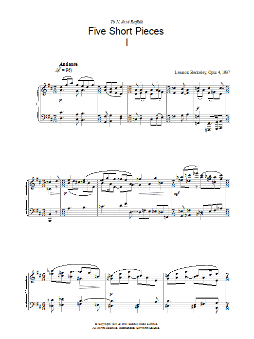 Lennox Berkeley Five Short Pieces, No.1, Op.4 Sheet Music Notes & Chords for Piano - Download or Print PDF