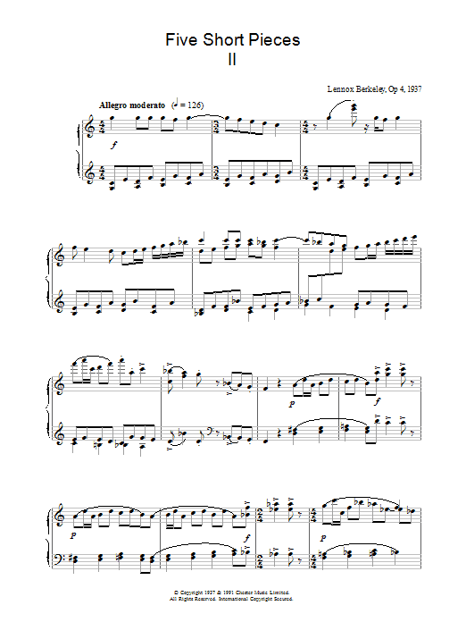 Lennox Berkeley Five Short Pieces, No.2, Op.4 Sheet Music Notes & Chords for Piano - Download or Print PDF