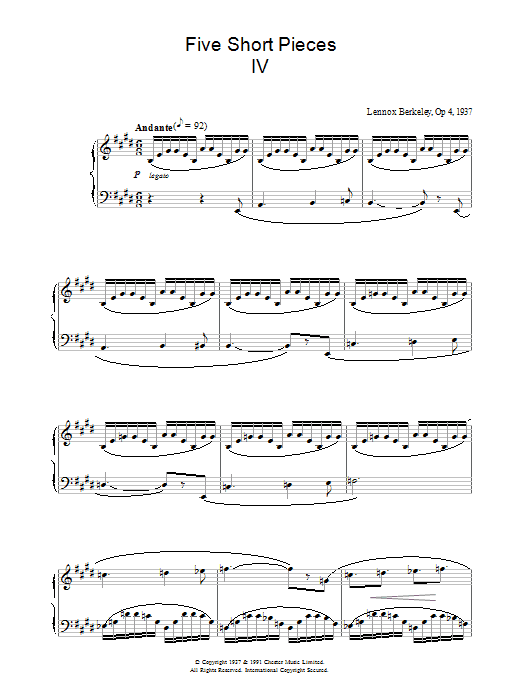 Lennox Berkeley Five Short Pieces, No.4, Op.4 Sheet Music Notes & Chords for Piano - Download or Print PDF