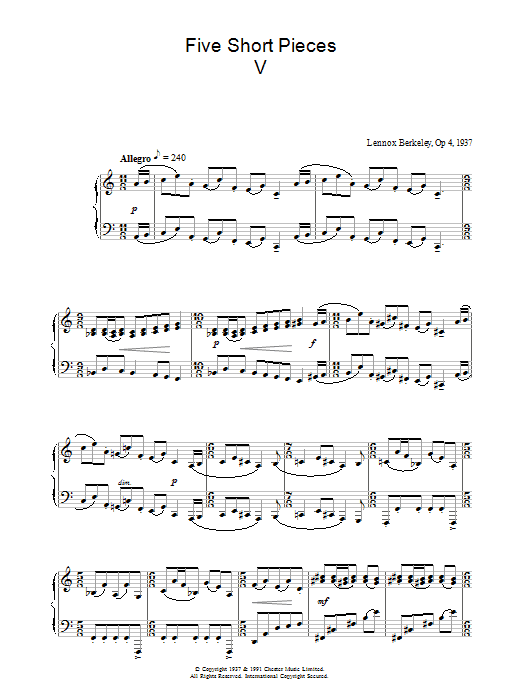 Lennox Berkeley Five Short Pieces, No.5, Op.4 Sheet Music Notes & Chords for Piano - Download or Print PDF