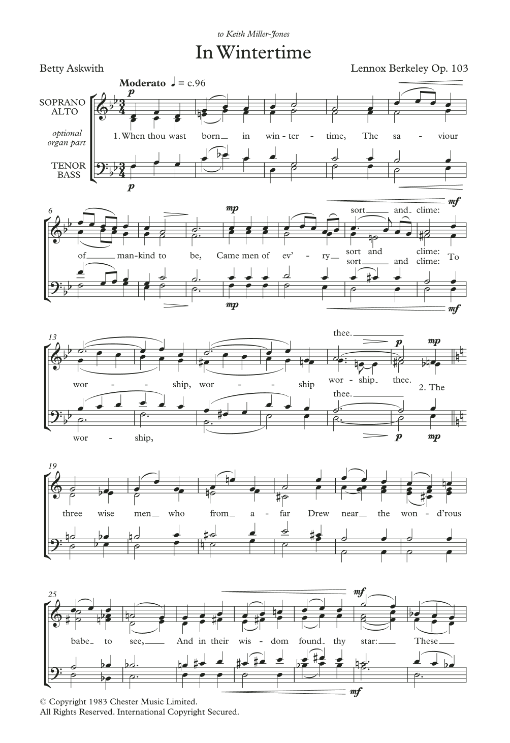 Lennox Berkeley In Wintertime Sheet Music Notes & Chords for SATB Choir - Download or Print PDF