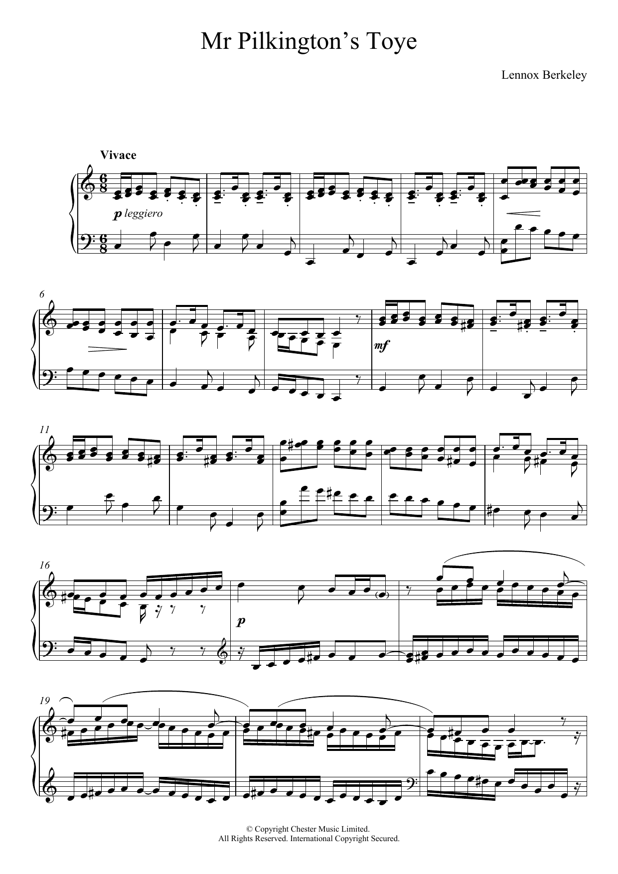Lennox Berkeley Mr. Pilkington's Toye Sheet Music Notes & Chords for Piano - Download or Print PDF