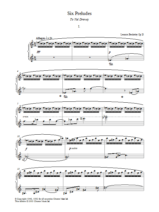 Lennox Berkeley Prelude No. 1 (from Six Preludes) Sheet Music Notes & Chords for Piano - Download or Print PDF