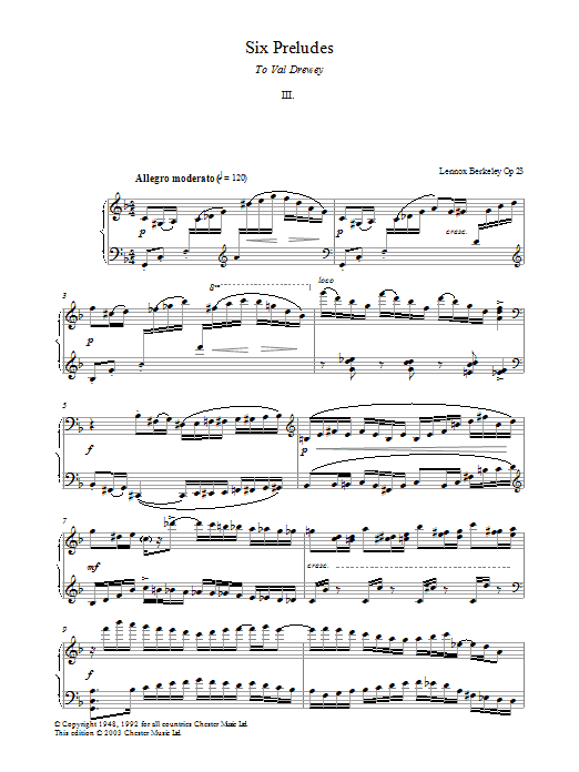 Lennox Berkeley Prelude No. 3 (from Six Preludes) Sheet Music Notes & Chords for Piano - Download or Print PDF