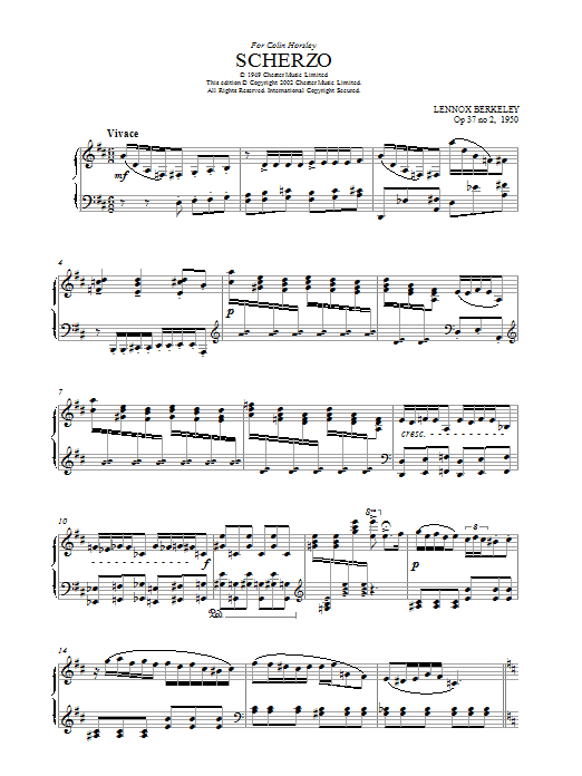 Lennox Berkeley Scherzo Sheet Music Notes & Chords for Piano - Download or Print PDF
