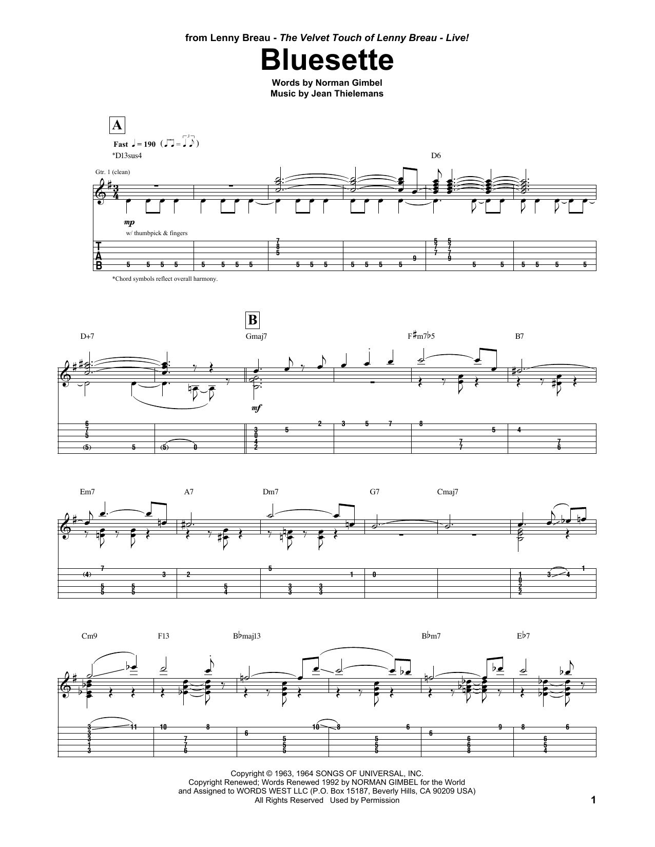 Lenny Breau Bluesette Sheet Music Notes & Chords for Guitar Tab - Download or Print PDF