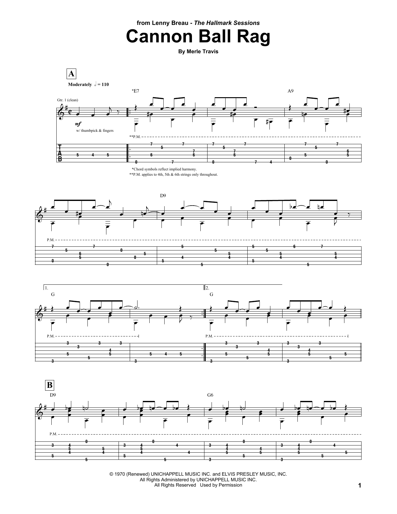 Lenny Breau Cannon Ball Rag Sheet Music Notes & Chords for Guitar Tab - Download or Print PDF
