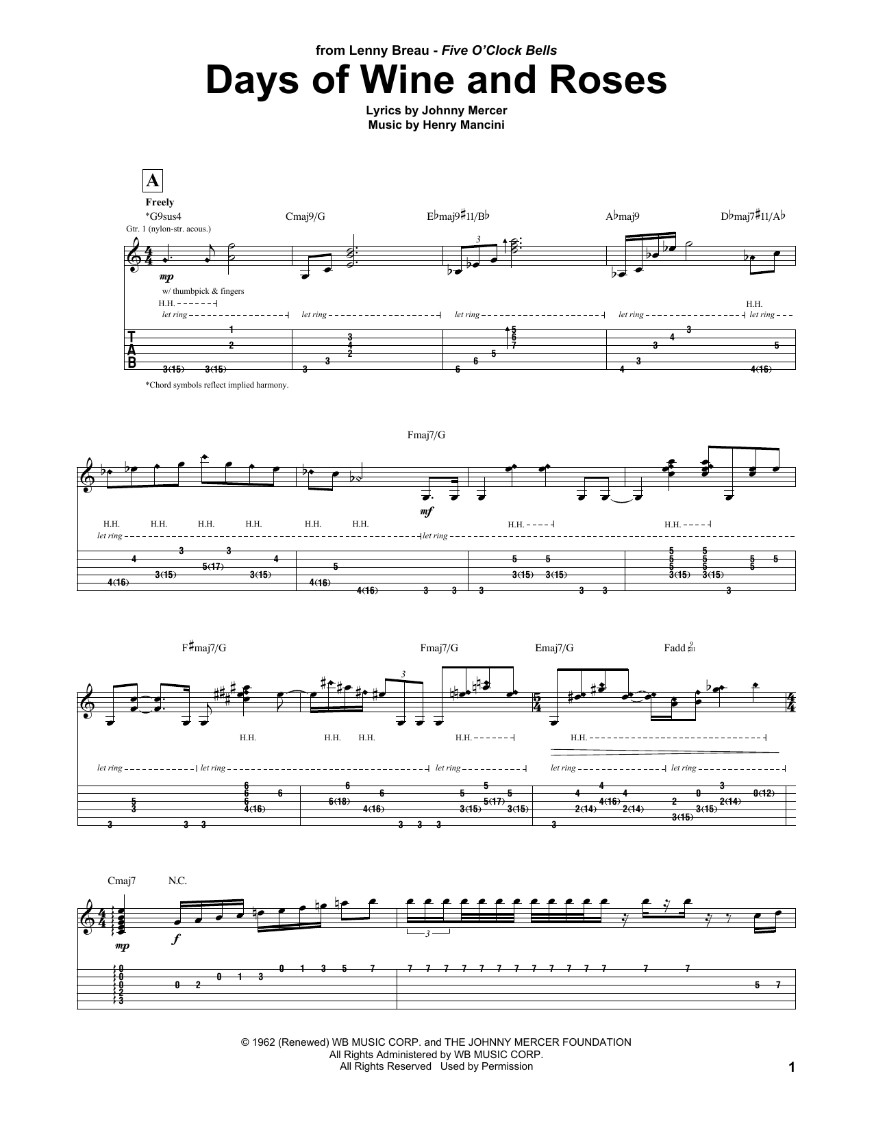 Lenny Breau Days Of Wine And Roses Sheet Music Notes & Chords for Guitar Tab - Download or Print PDF