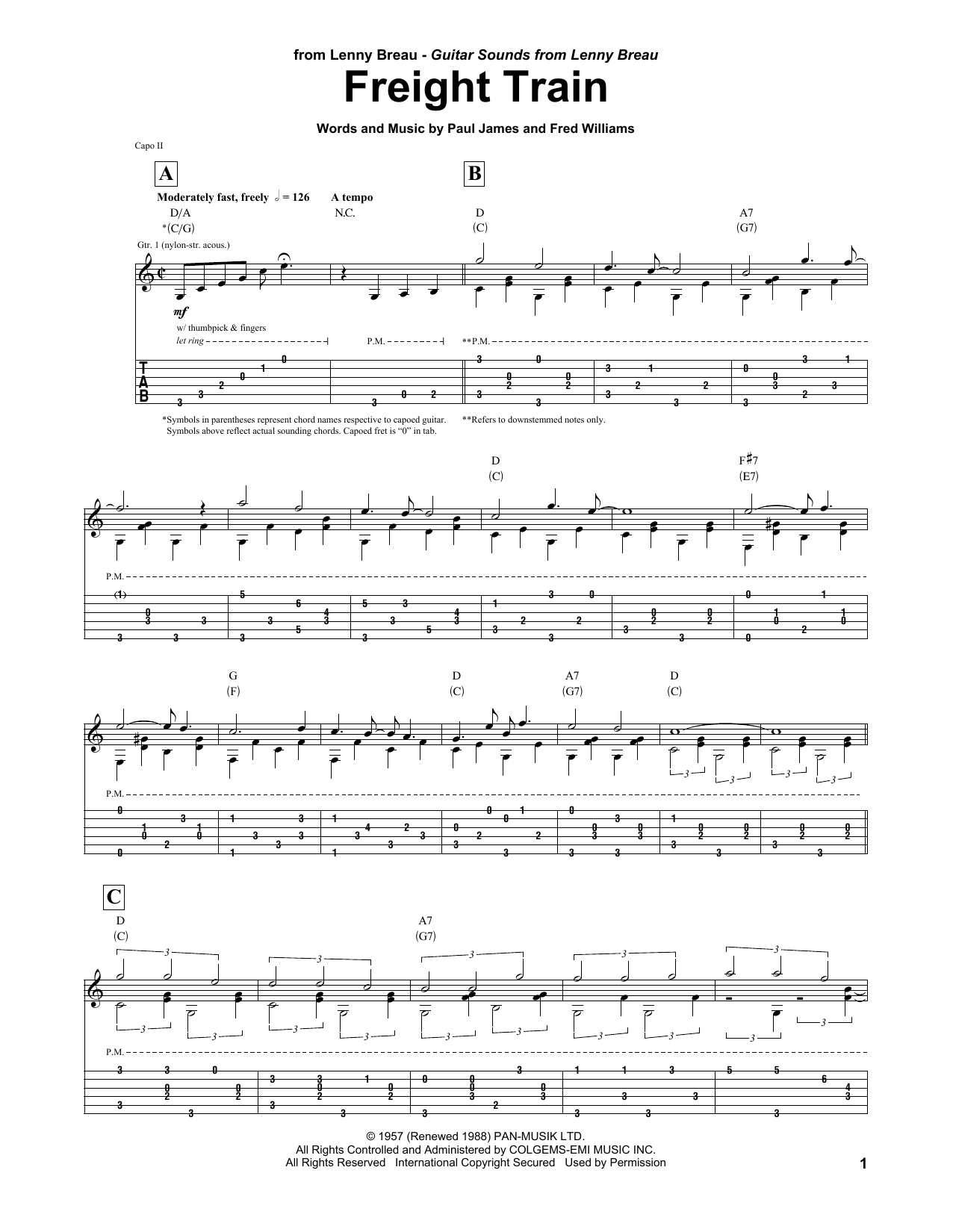 Lenny Breau Freight Train Sheet Music Notes & Chords for Guitar Tab - Download or Print PDF