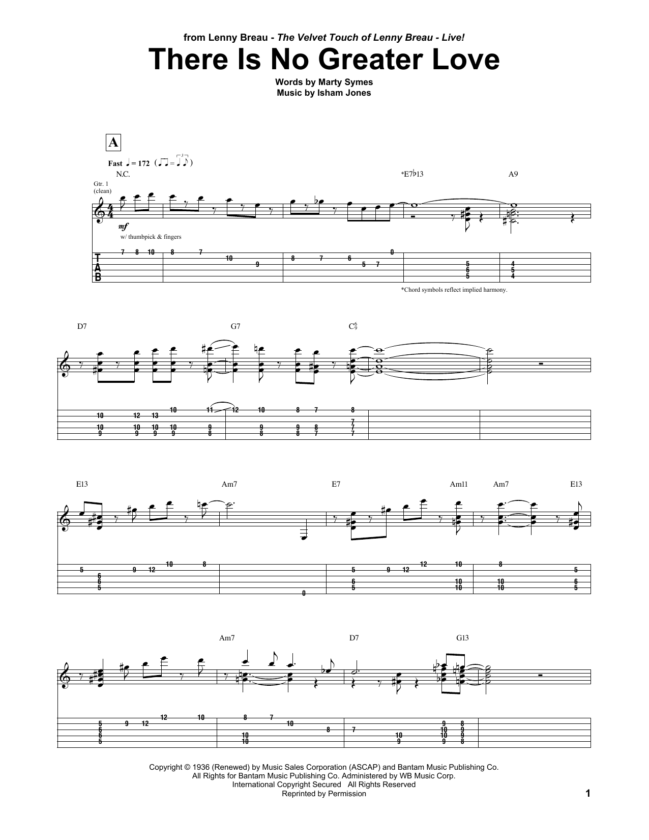 Lenny Breau There Is No Greater Love Sheet Music Notes & Chords for Guitar Tab - Download or Print PDF