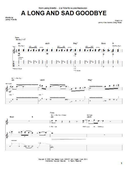 Lenny Kravitz A Long And Sad Goodbye Sheet Music Notes & Chords for Guitar Tab - Download or Print PDF Lenny Kravitz A Long And Sad Goodbye Sheet Music Notes & Chords for Guitar Tab - Download or Print PDF