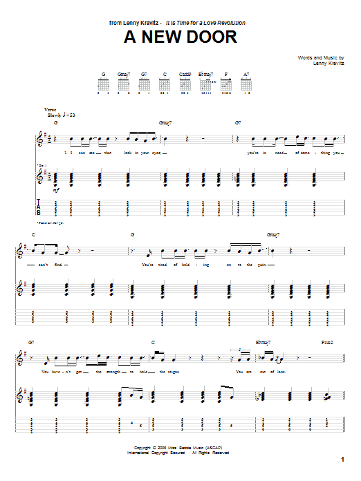 Lenny Kravitz A New Door Sheet Music Notes & Chords for Guitar Tab - Download or Print PDF